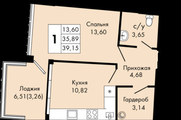 1-к квартира, 39,1 м², 2/9 эт.