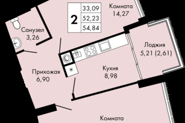 2-к квартира, 54,8 м², 3/9 эт.