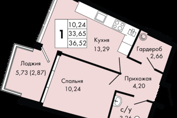 1-к квартира, 36,5 м², 4/9 эт.