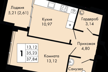 1-к квартира, 37,8 м², 5/9 эт.