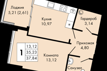 1-к квартира, 37,8 м², 7/9 эт.