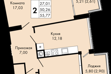 2-к квартира, 55,7 м², 7/9 эт.