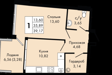 1-к квартира, 39,1 м², 8/9 эт.