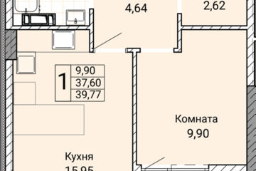 1-к квартира, 39,7 м², 2/9 эт.