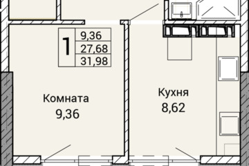 1-к квартира, 31,9 м², 9/9 эт.