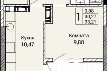 1-к квартира, 33,2 м², 8/9 эт.